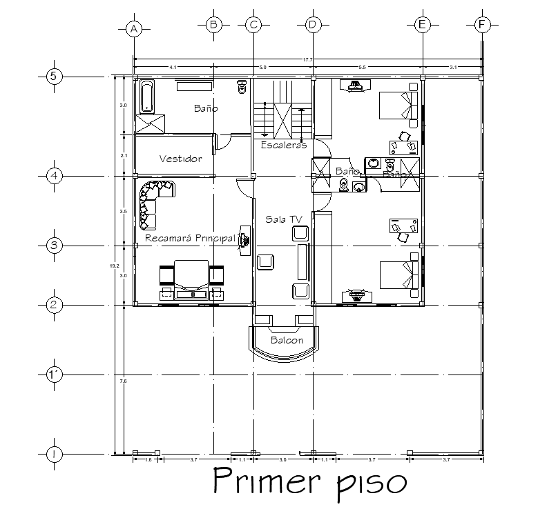 17x19m house cum office first floor plan is given in this Autocad ...