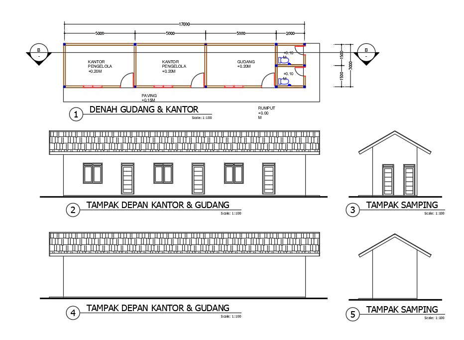 17x3m warehouse and office plan architecture drawing - Cadbull