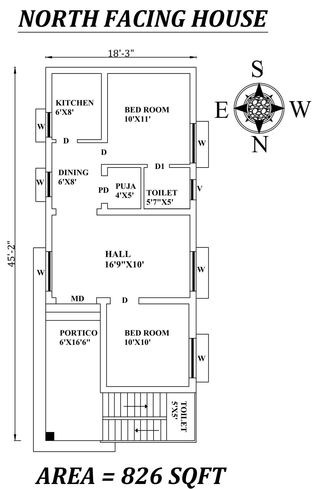 18 3 x45 Perfect North Facing 2bhk House Plan As Per Vastu Shastra 