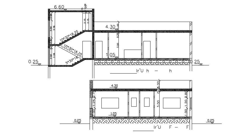 18x14m house building section view AutoCAD drawing - Cadbull