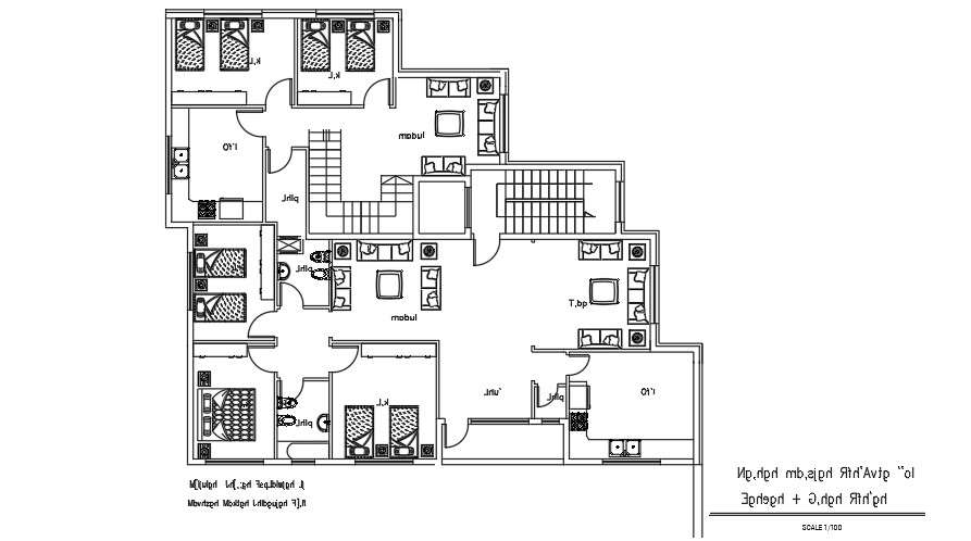 18x16m second floor house plan furniture’s layout drawing - Cadbull
