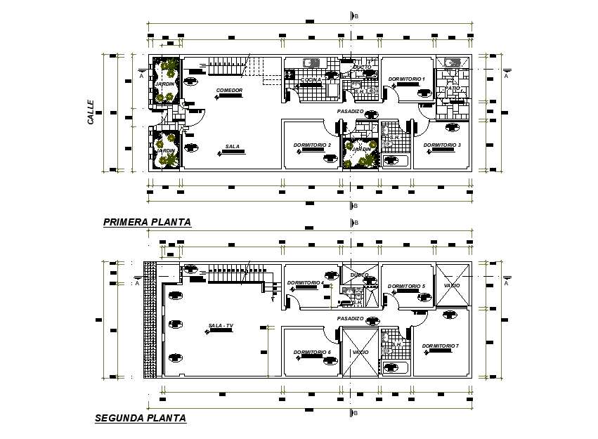 18x7m house plan is given in this Autocad drawing file.Download the ...