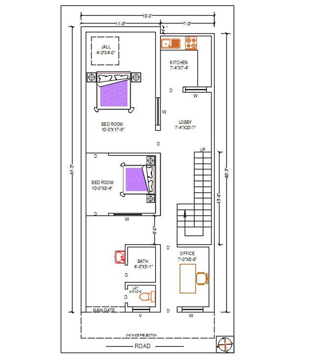 19 X 40 Feet House Ground Floor Plan DWG File Cadbull