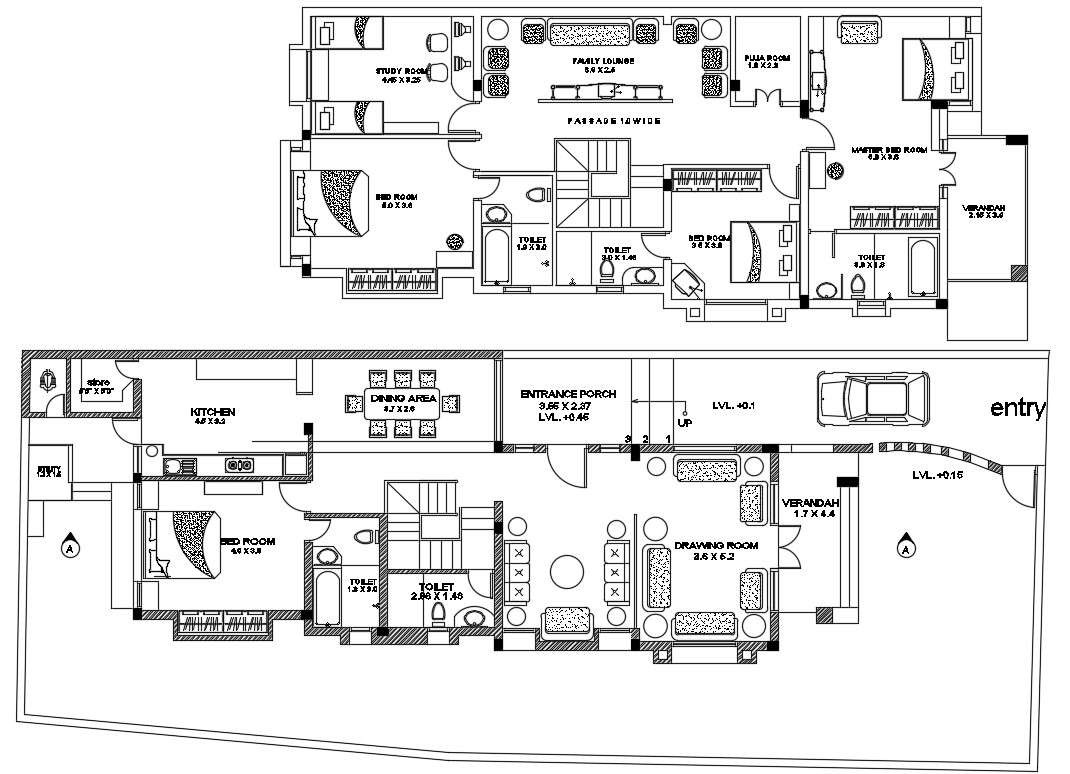 19x10m Ground And First Floor House Plan Is Given In This Autocad 2d Dwg Drawing Filedownload