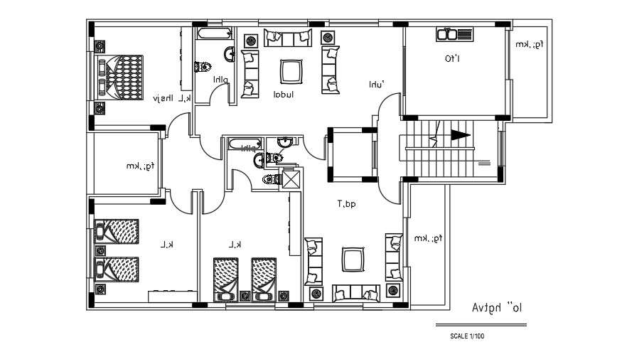 19x12 Meter 3 BHK Apartment Furniture Layout File - Cadbull