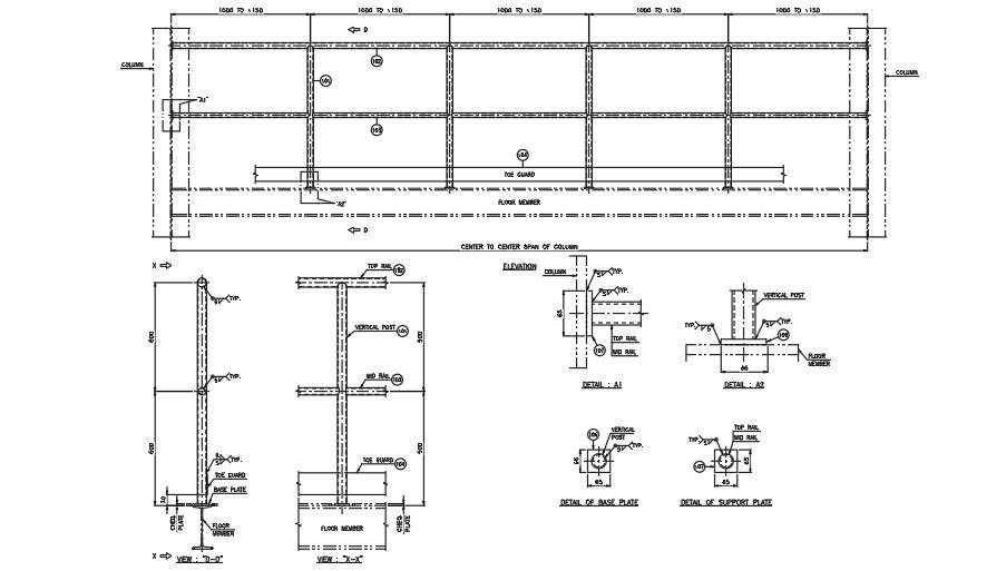 19x7m water treatment plant column span is given in this CAD file - Cadbull