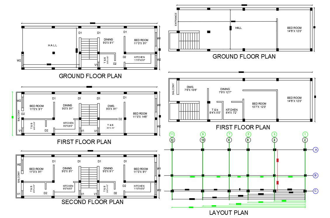 1 Bhk And 2 Bhk Apartment Floor Plan Autocad File Cadbull