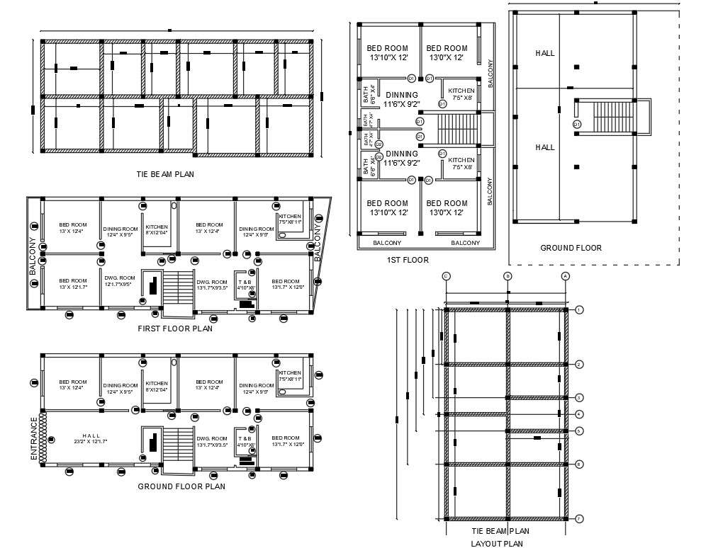 Bhk Apartment Building Section And Elevation Drawing Dwg File Cadbull