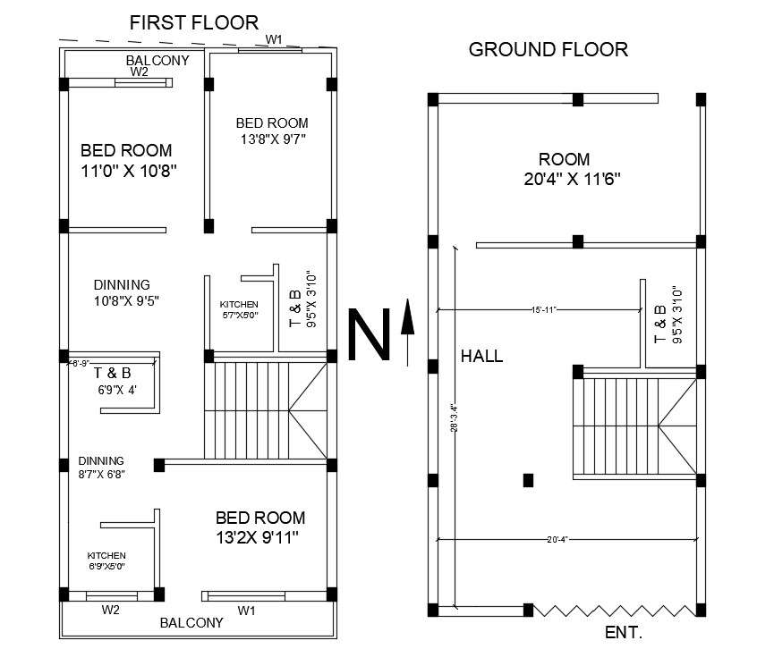 1 BHK And 2 BHK House CAD Drawing DWG DWG File - Cadbull