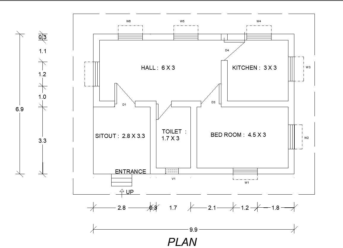 1 BHK House Layout Plan Detail CAD Drawing in AutoCAD DWG File - Cadbull