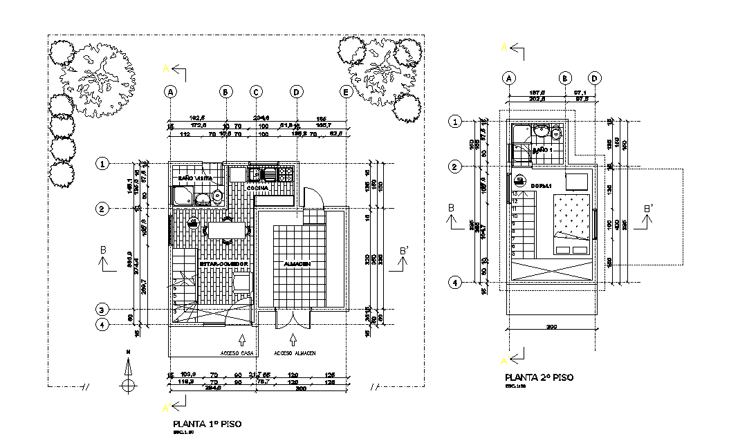 1 Bhk Small House Ground Floor And First Floor Plan Dwg File Cadbull