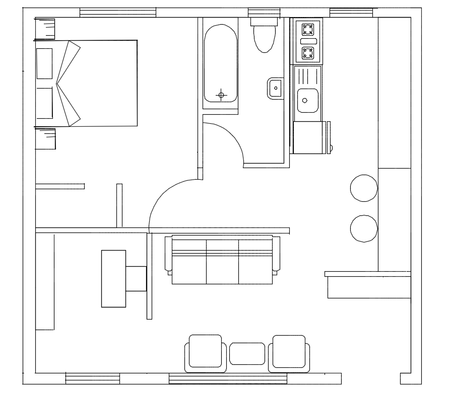 Simple 1 bhk house plan drawing