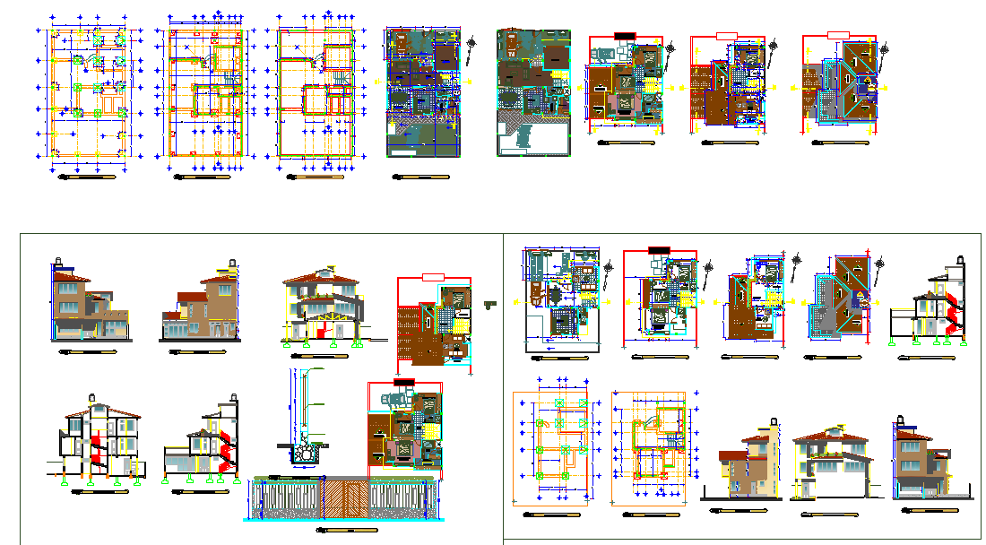 triplex-house-plans-dwg-cadbull