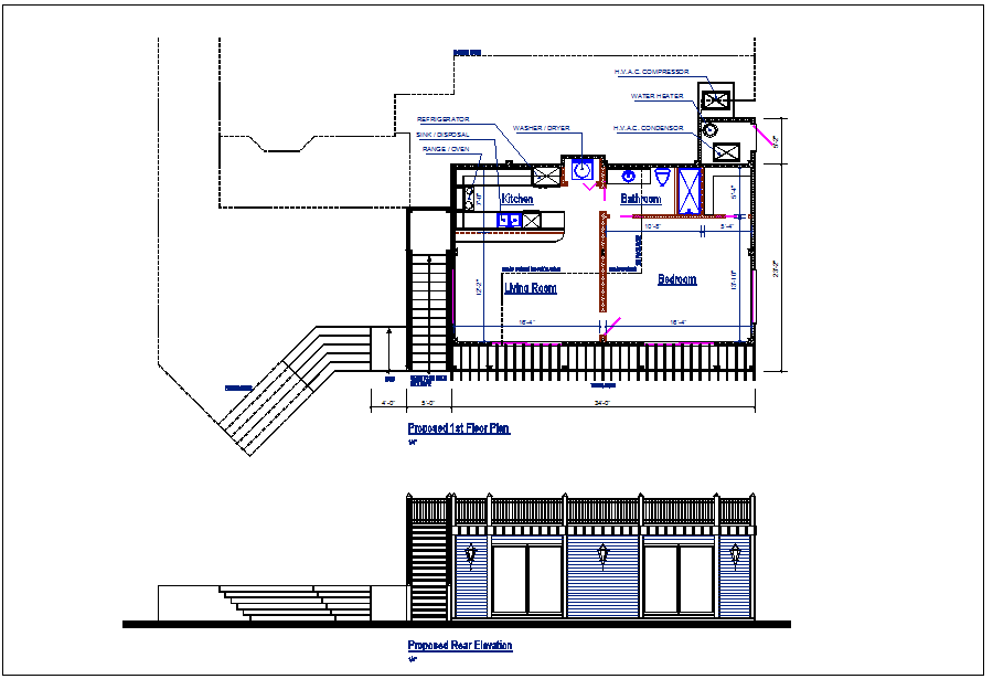 1st floor plan view and elevation view detail dwg file