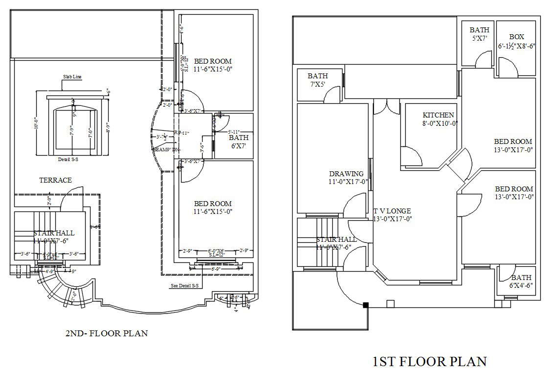 1st And 2nd Floor Layout Plan Of The House In Autocad 2d Drawing Cad File Dwg File Cadbull