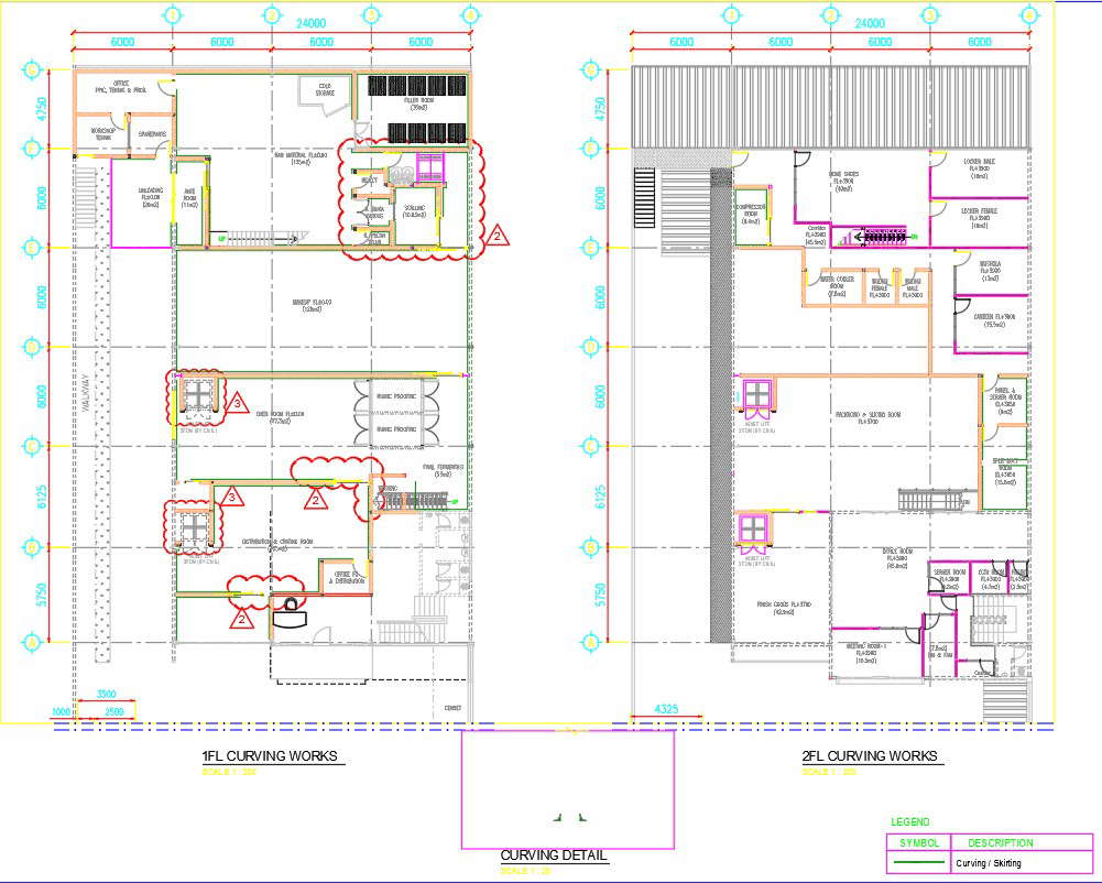 1st floor and 2nd floor curving works design in AutoCAD 2D drawing, dwg ...