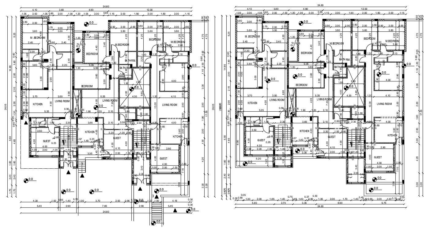 2 BHK Apartment Cluster Layout Plan With Dimension CAD Drawing - Cadbull