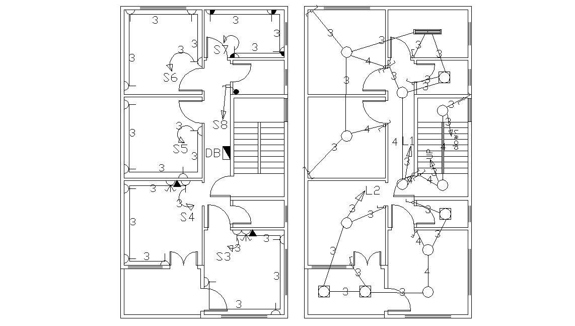 2 BHK House Electrical Layout Plan Drawing Cadbull