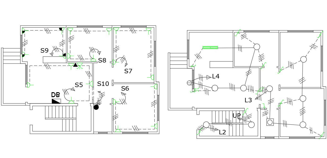 2 Bhk House Electrical Plan Autocad Drawing Cadbull