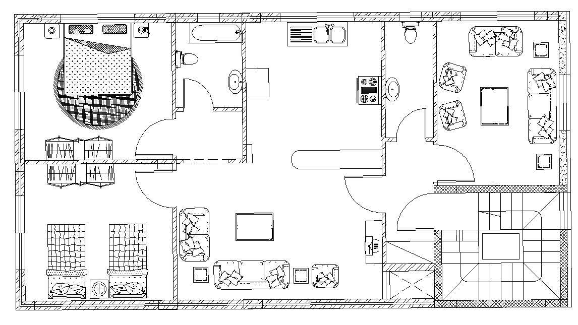 2 BHK House Furniture Layout Plan AutoCAD Drawing - Cadbull