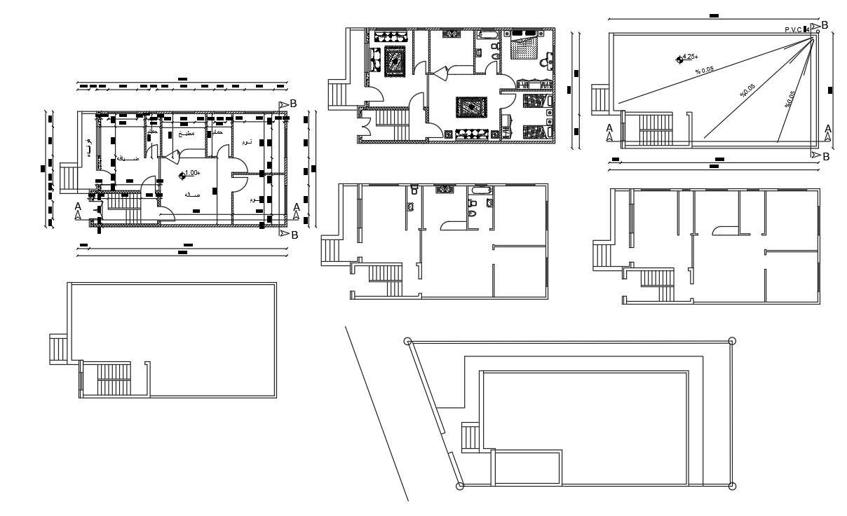 2 BHK House Ground Floor Plan With Furniture Layout Drawing - Cadbull