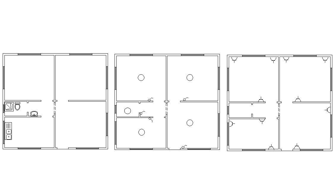 2 BHK House Plans At 800 SQFT AutoCAD Drawing Cadbull
