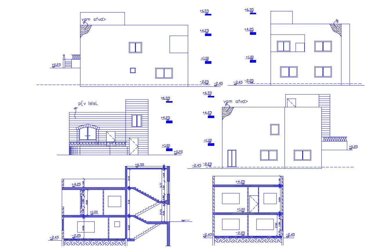 Two Storey House Building Elevation Design Dwg File Cadbull Images