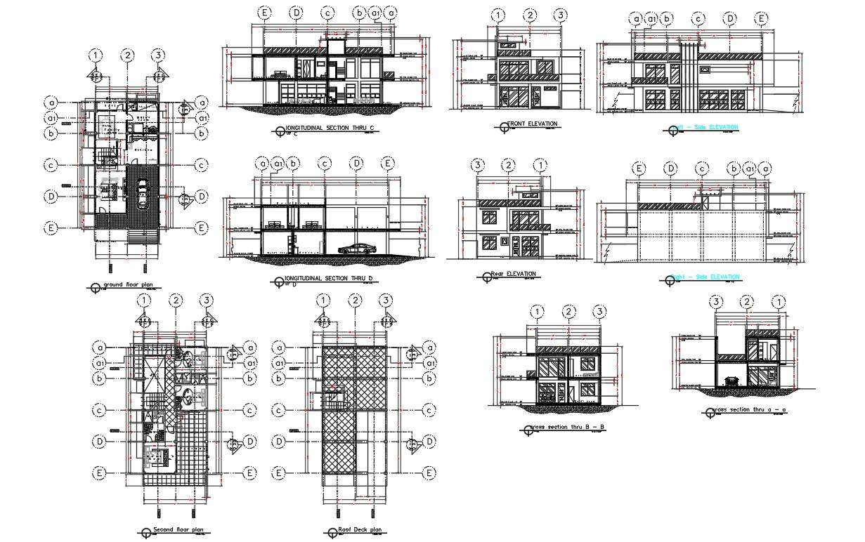 2 Storey Residential with Roof Deck Architectural project plan DWG file