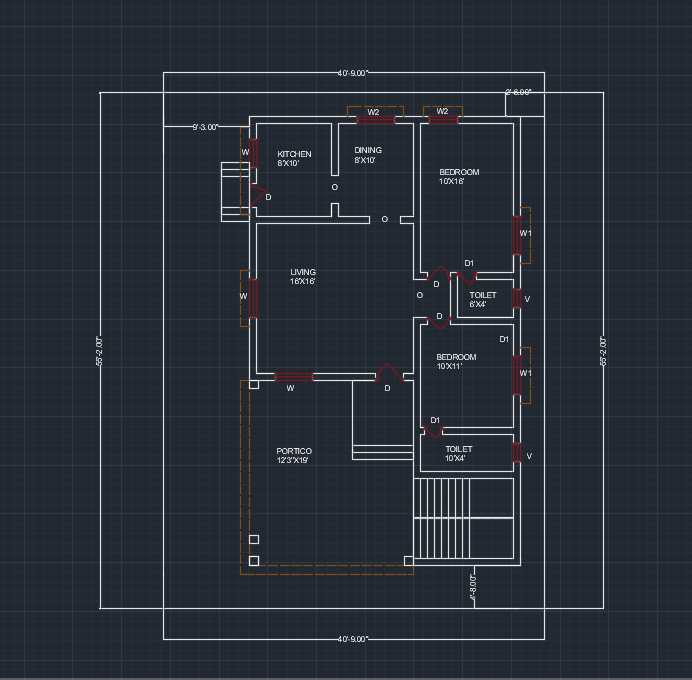 2 Bhk House Plan Cadbull 9195