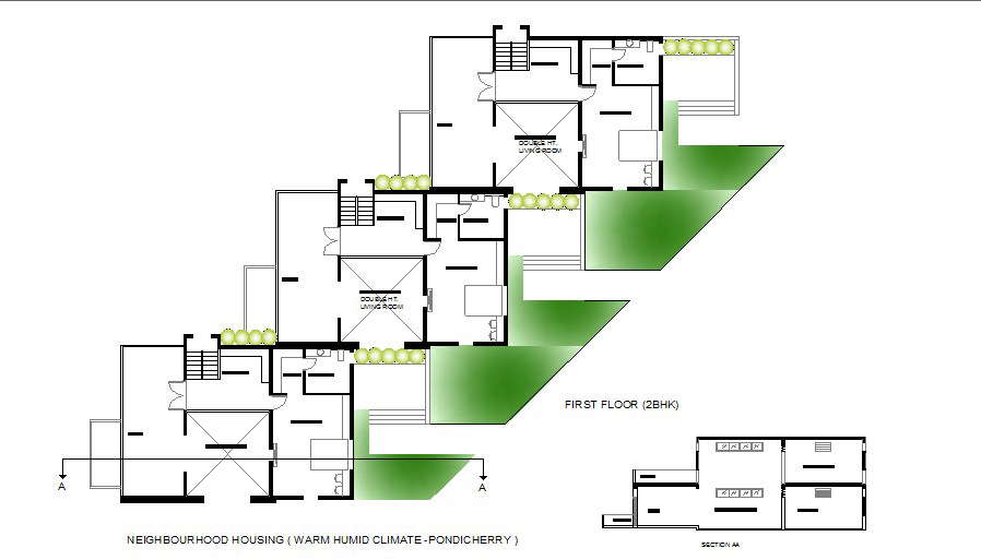 2 bhk house first floor plan and sectional details dwg 