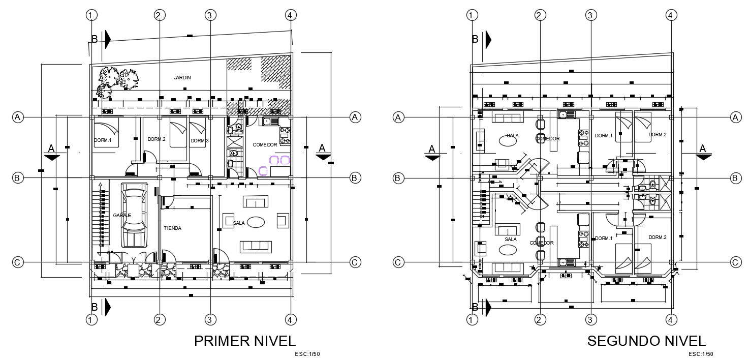 2-floor house plan in autocad - Cadbull