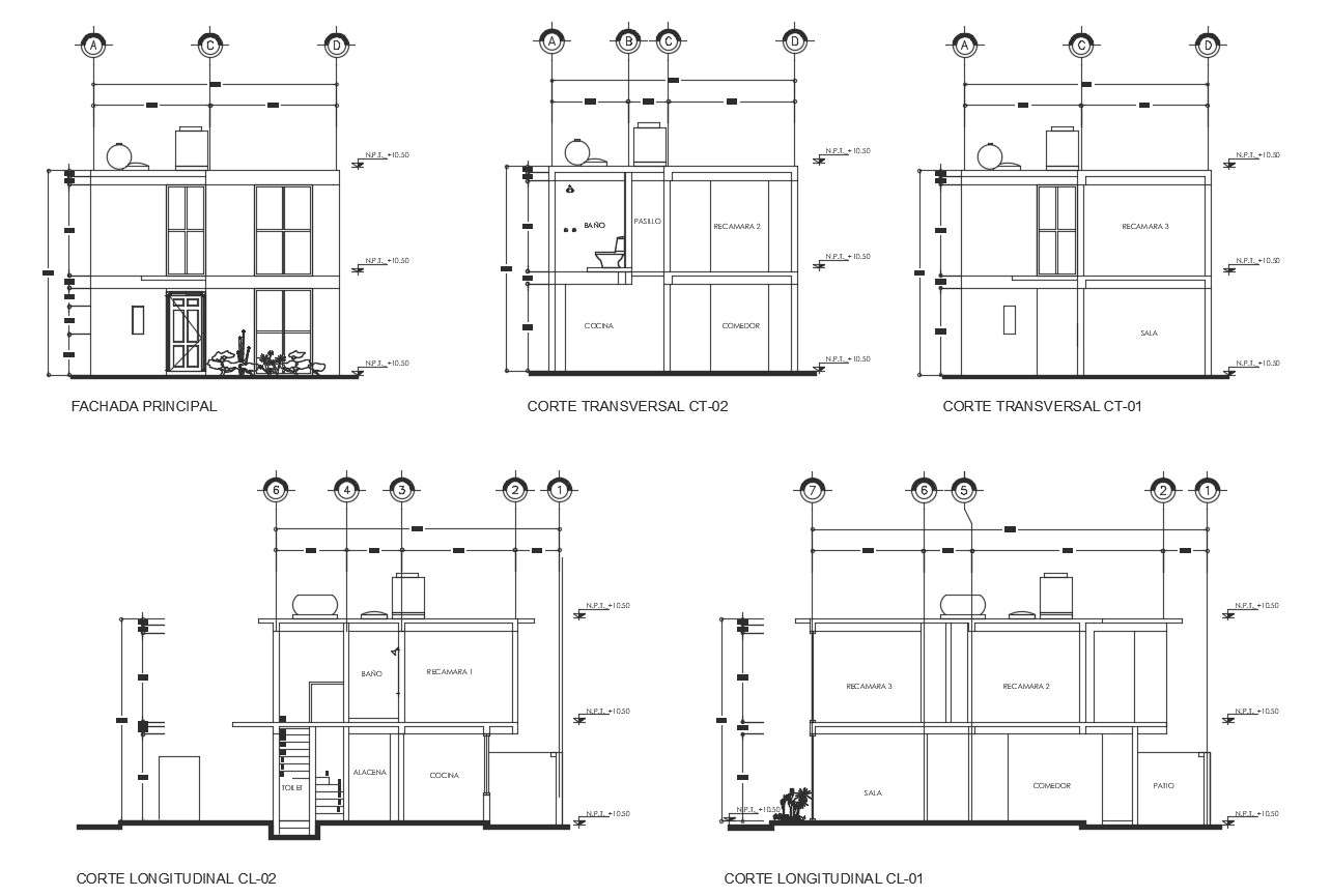 2 Storey House Plan With Front Elevation Design Autocad File Cadbull Images