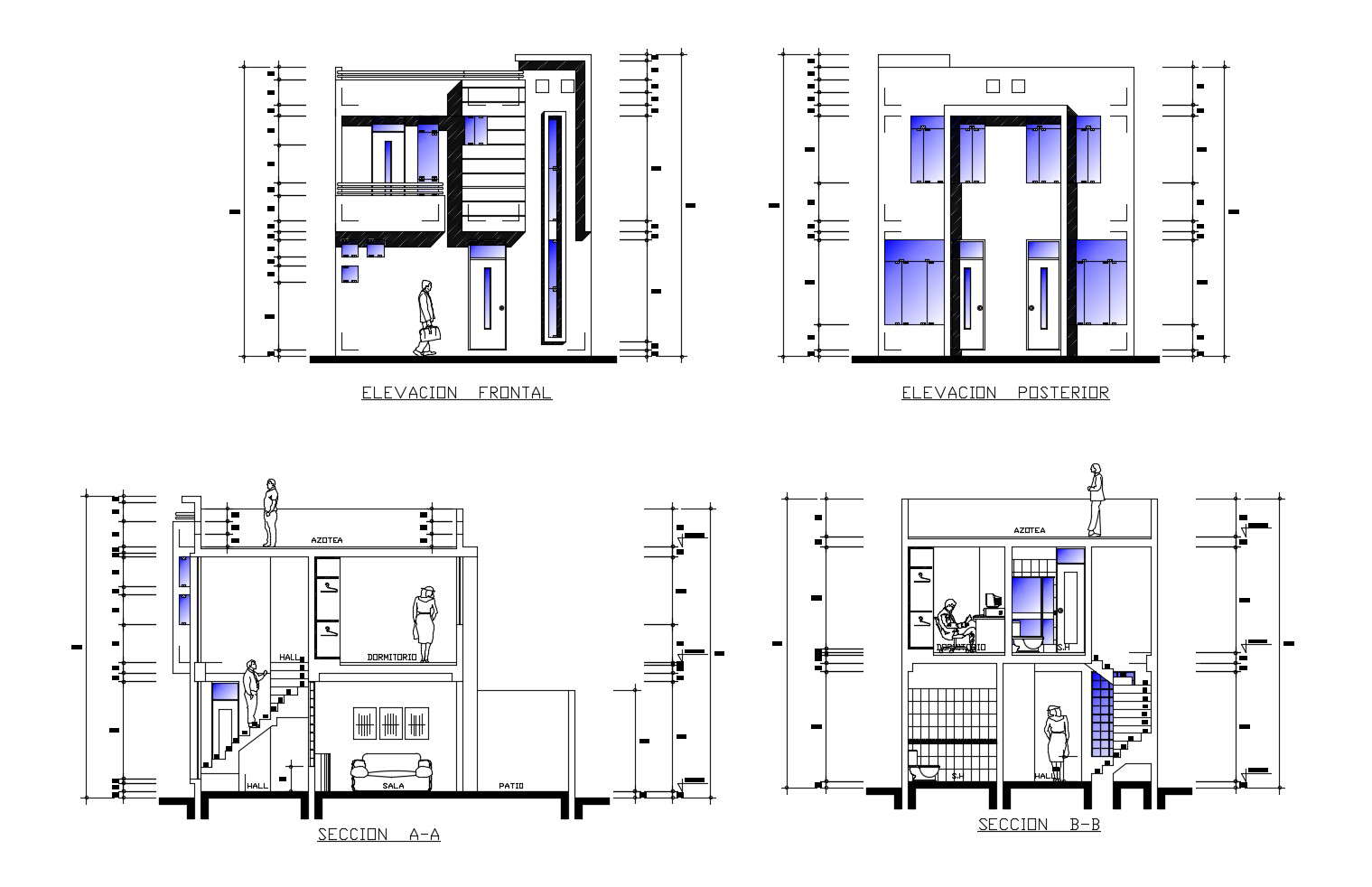 Storey House With Section And Elevation In Dwg File Cadbull