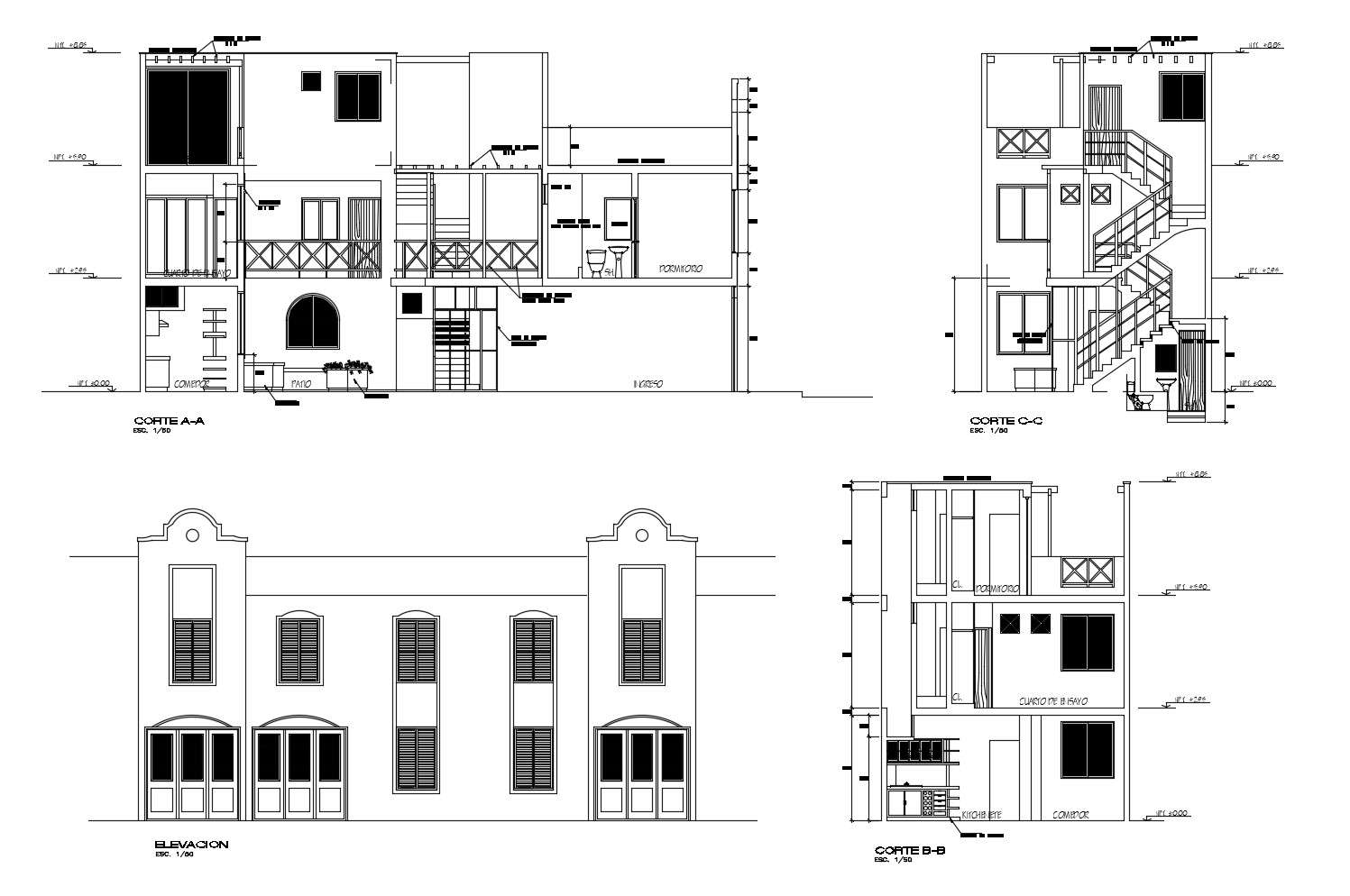 2 Storey House Elevation In Autocad File Cadbull