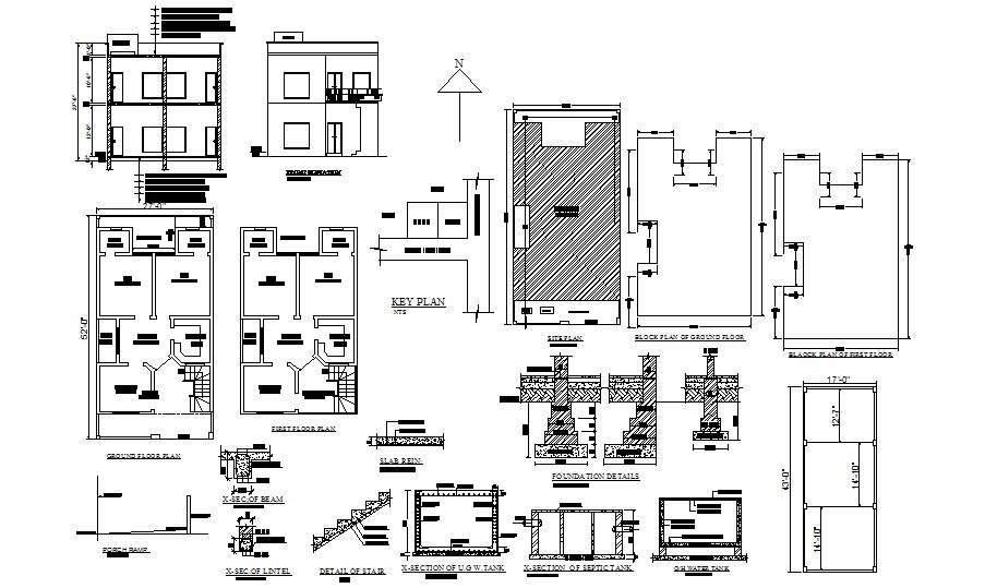  2  storey  house  plan  with foundation details in AutoCAD  