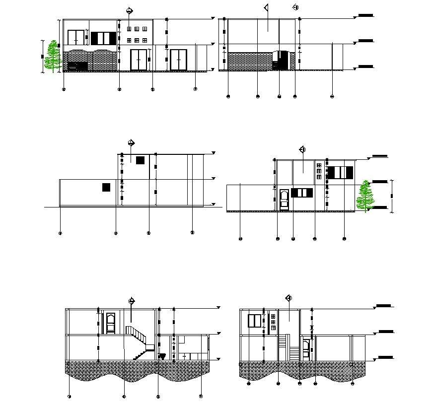 2 storey house with elevation and section in dwg file - Cadbull