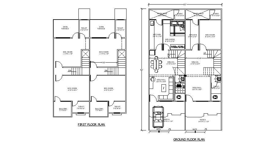 2 storey residential house with detail dimension in dwg