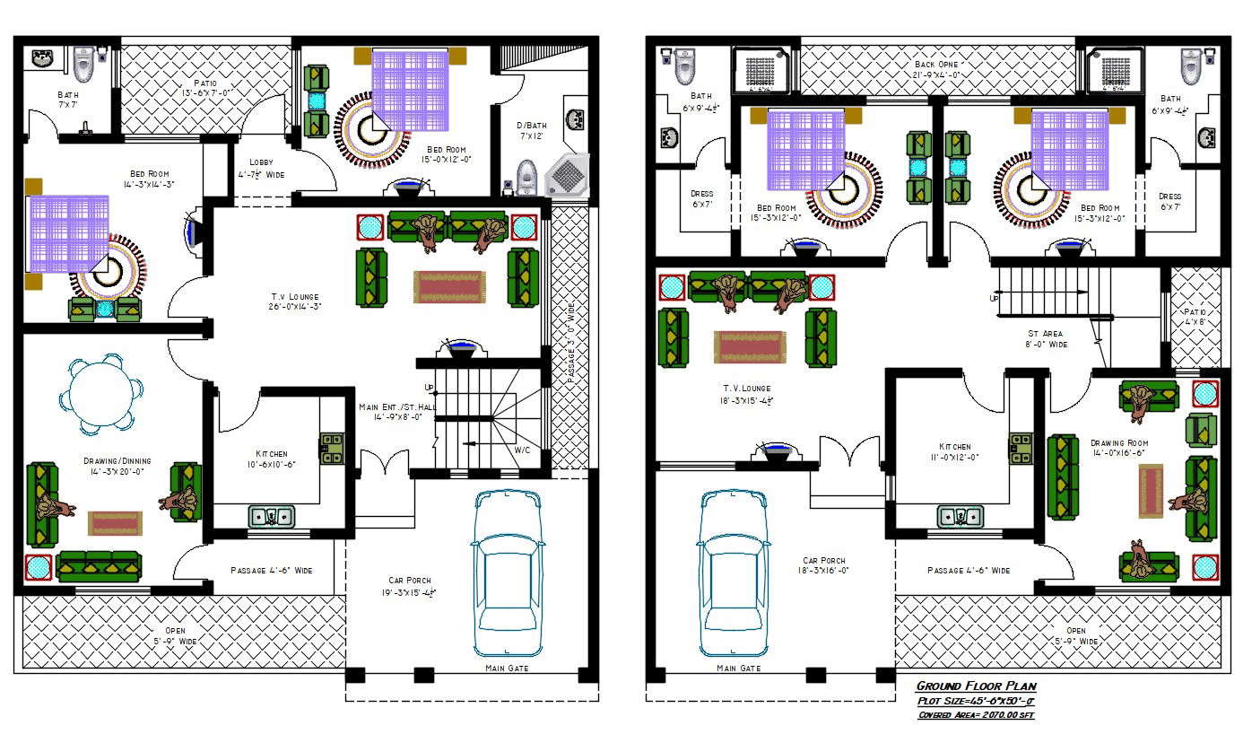 2000 SQ FT House Plans With 2 Different Option In AutoCAD