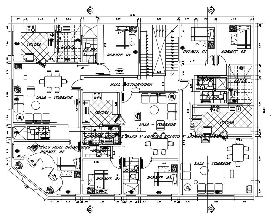 20x15 Meter 2 Bhk Apartment Layout Plan Drawing Dwg File Cadbull