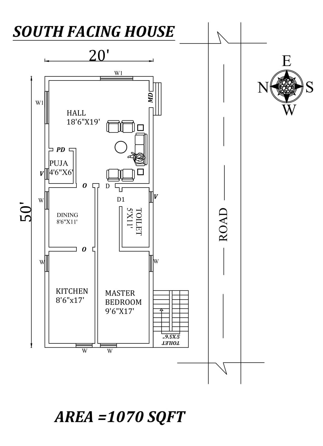 X Single Bhk Beautiful South Facing House Plan As Per Vastu Shastra Cadbull