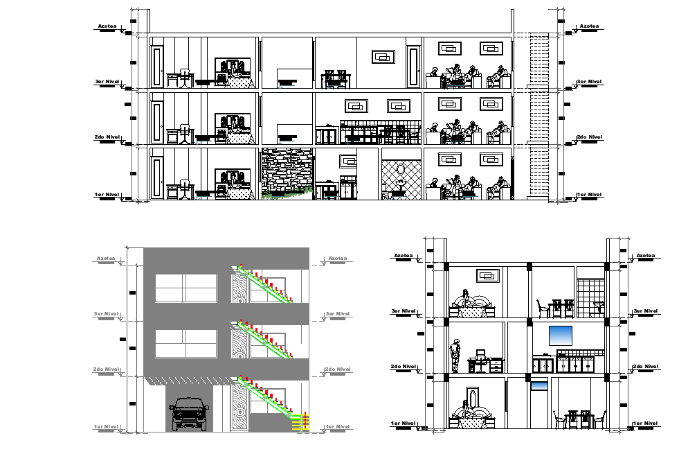 20x9 Meter Apartment Building Section And Front Elevation Design Dwg File Cadbull 