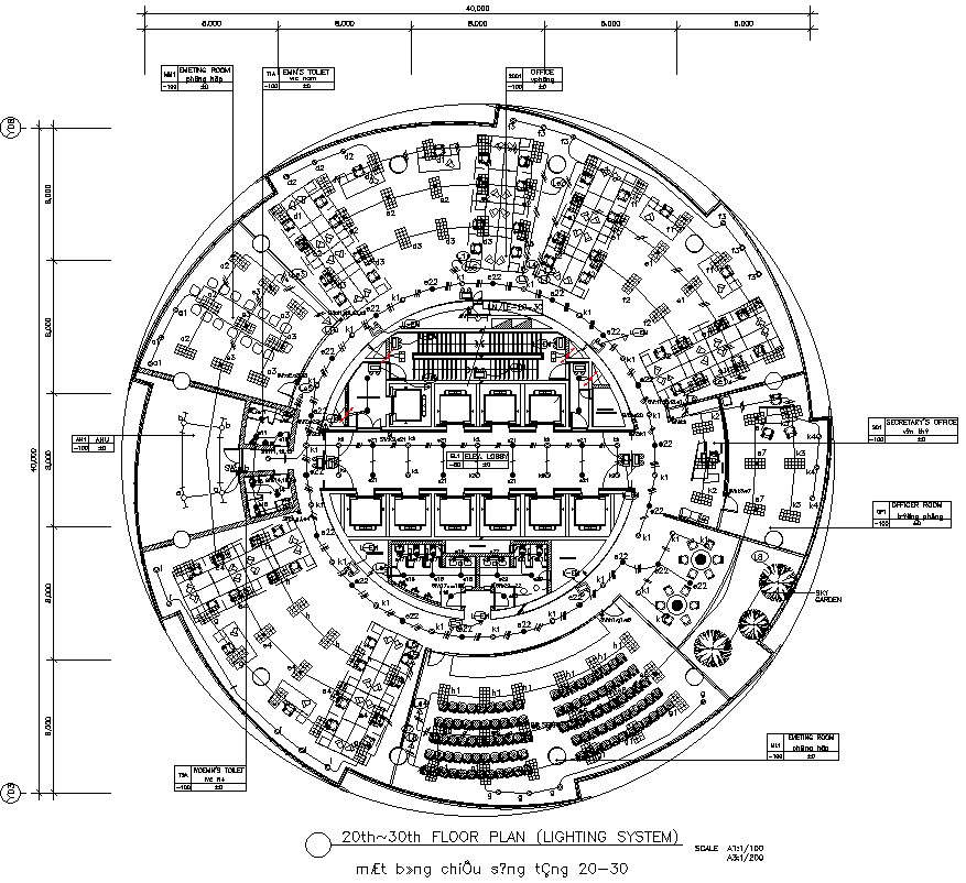 20th-30th floor plan of lighting system in AutoCAD 2D drawing, dwg file ...