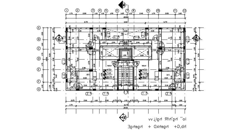 20x10 Meter First Floor Center Line Plan Apartment Layout - Cadbull