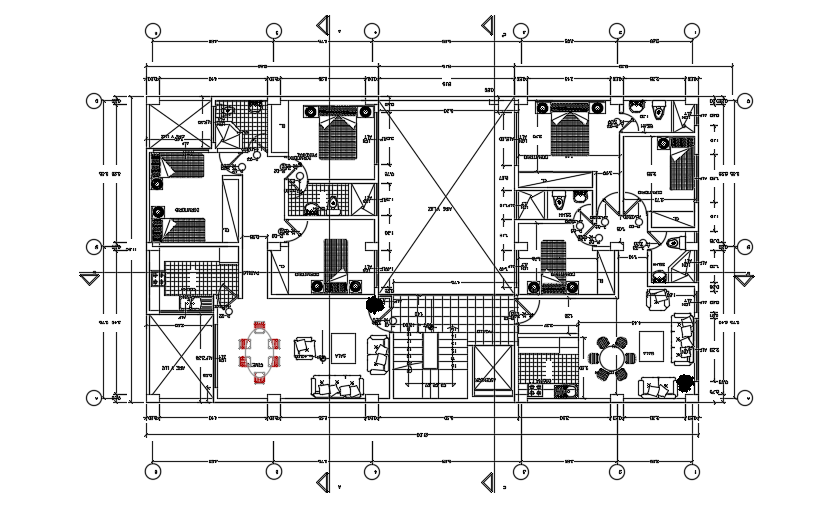 20x12m five story apartment second floor cad drawing is given in this ...