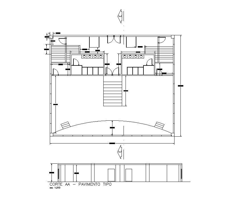 20x16m Auditorium first floor plan is given in this Autocad drawing ...