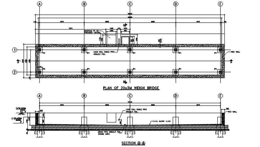 20x3m weigh bridge plan has given in this Autocad DWG drawing file