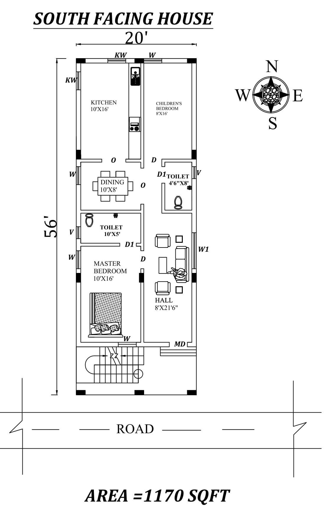 20'x56' 2bhk South facing First floor House Plan As Per