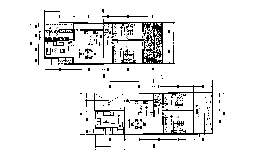 20x7m house plan has been given in this Autocad drawing file. Download ...