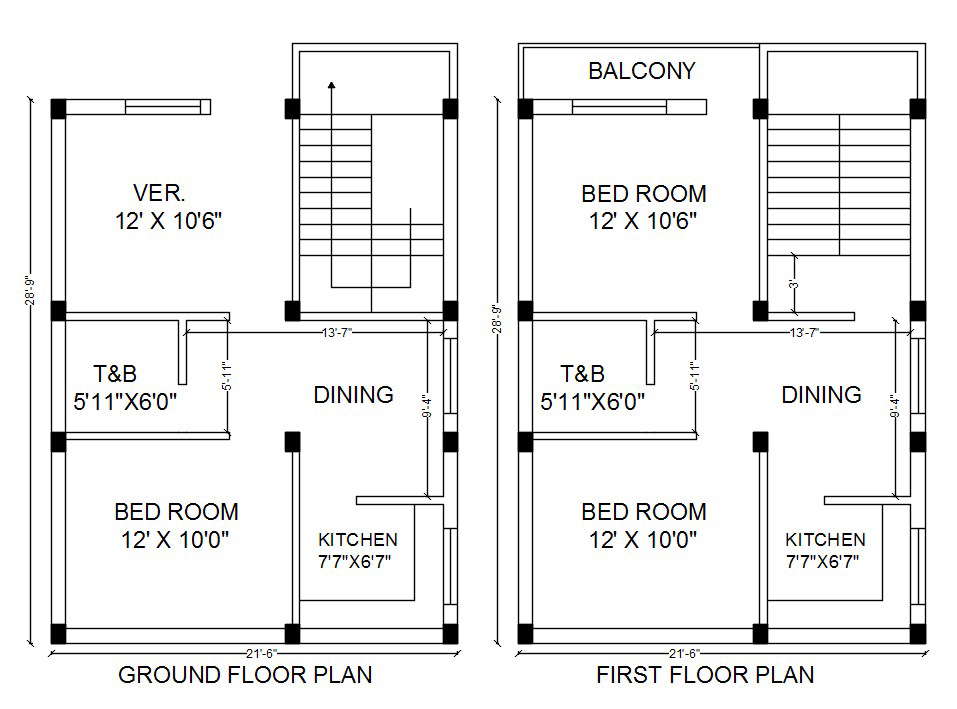 21 X 29 House Layout Plan Design AutoCAD File Cadbull