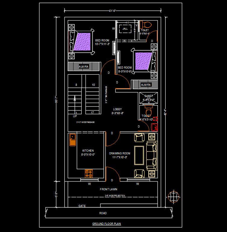 21 X 42 House Plan DWG File Cadbull